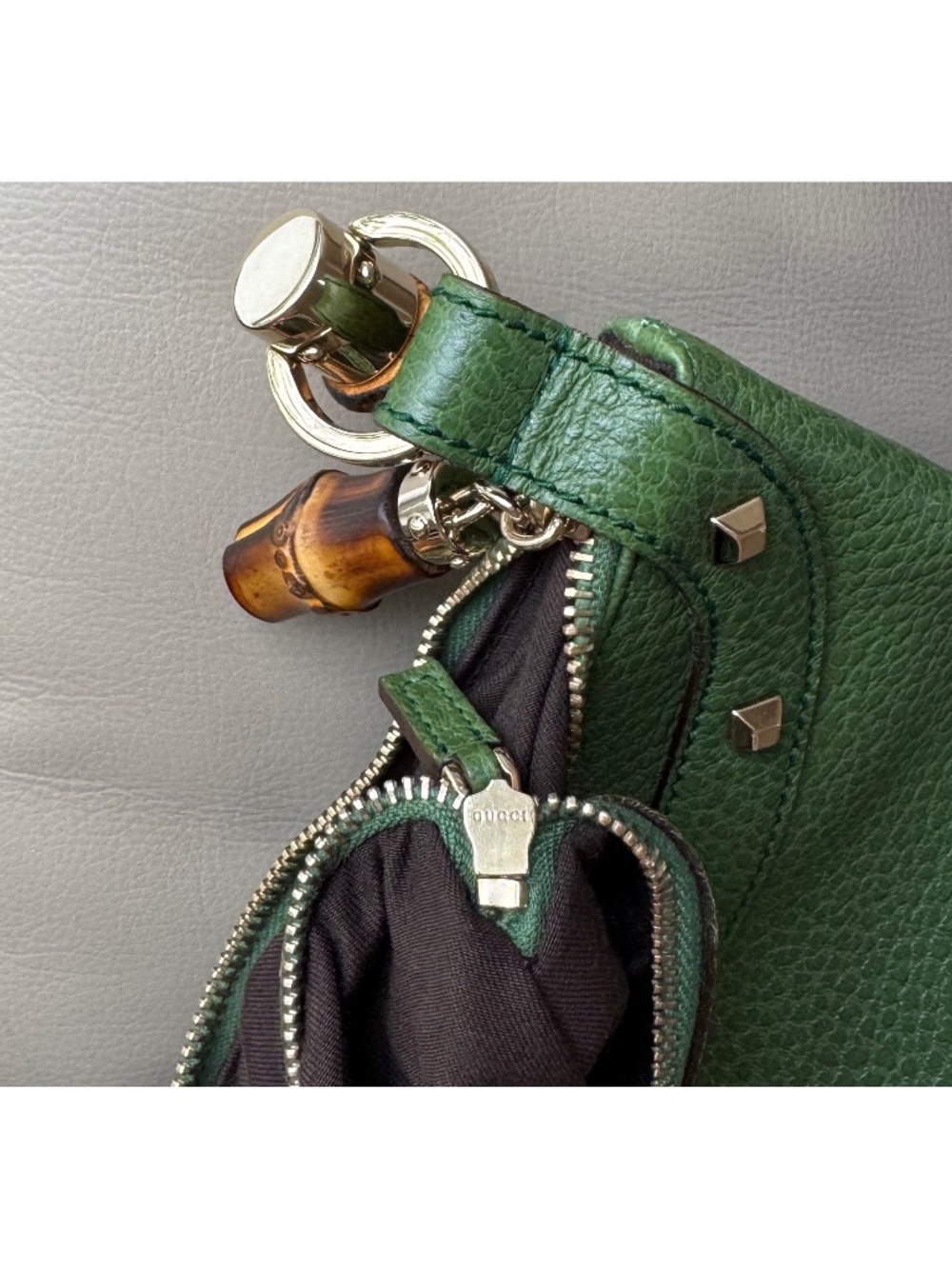 Authentic Gucci Anita Green Leather Bamboo Top Handle Bag - Picture 10 of 11